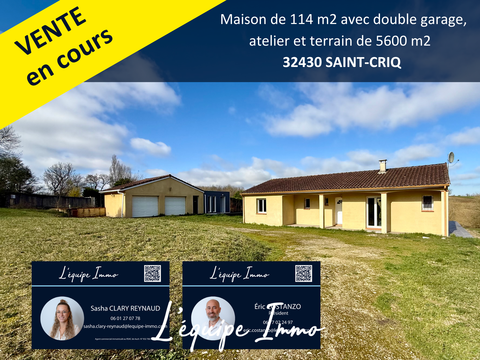 Maison T4 de 2003 avec double garage sur 5600m2 de terrain